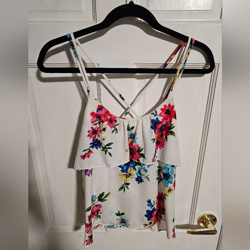 Fio Fio Floral Ruffle Crossback Tank Top